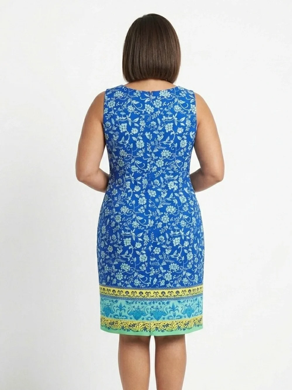 Sag Harbor 18 Blue Floral Border Wrap Dress Sleeveless